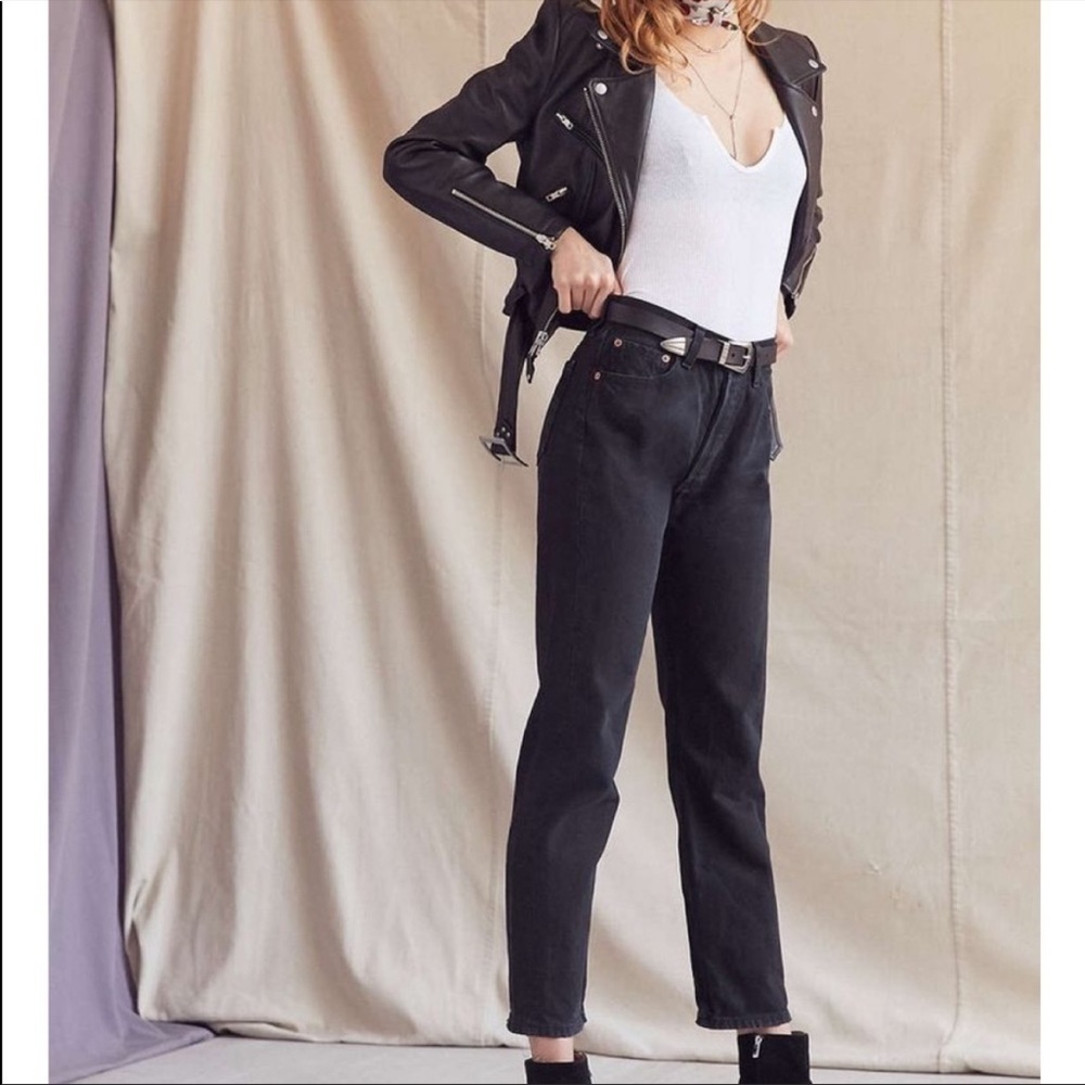 Levi's 505 Vintage Classic High Waisted Straight Leg Jeans Washed Black
